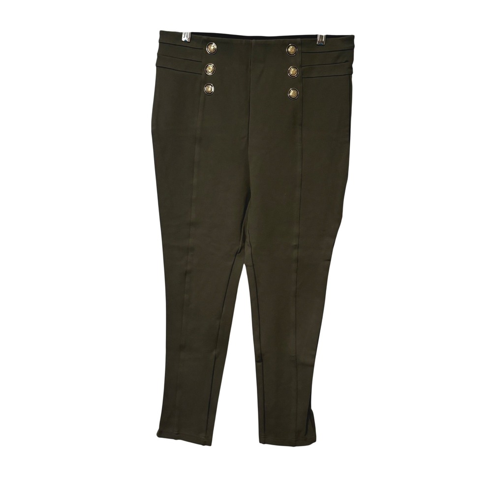 ZARA Womens Olive Green Sailor High Waist Button Leggings Size L Gold Hardware